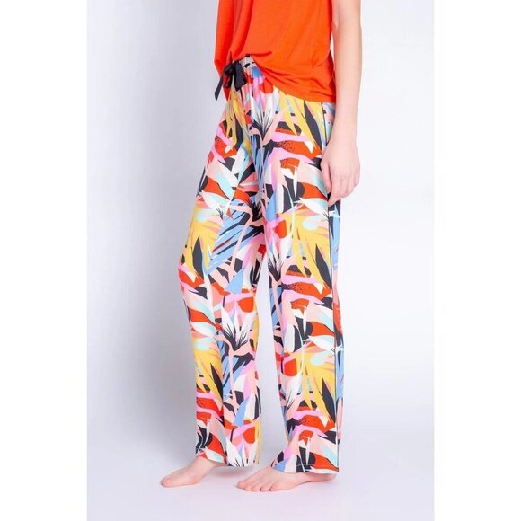 P.J. Salvage Size XL Tropical Staycation Palm Print Rayon Pants Colorful - Picture 1 of 9